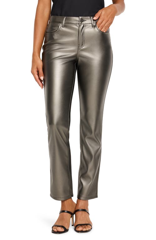 NIC+ZOE Metallic Faux Leather Straight Leg Pants in Bronze 