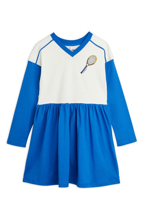 Mini Rodini Kids' Long Sleeve Organic Cotton Tennis Dress Blue/White at Nordstrom,