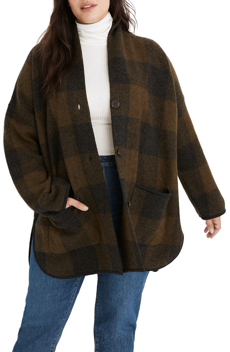 MADEWELL Buffalo Check Sweater Coat, Main, color, HTHR JUNIPER
