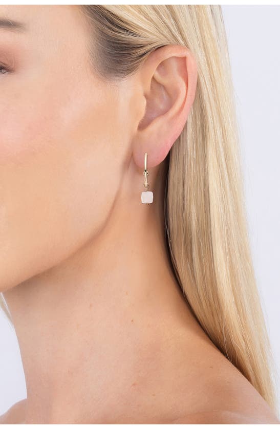 Eye Candy Los Angeles Jeanna Rose Quartz Drop Huggie Hoop Earrings In Gold
