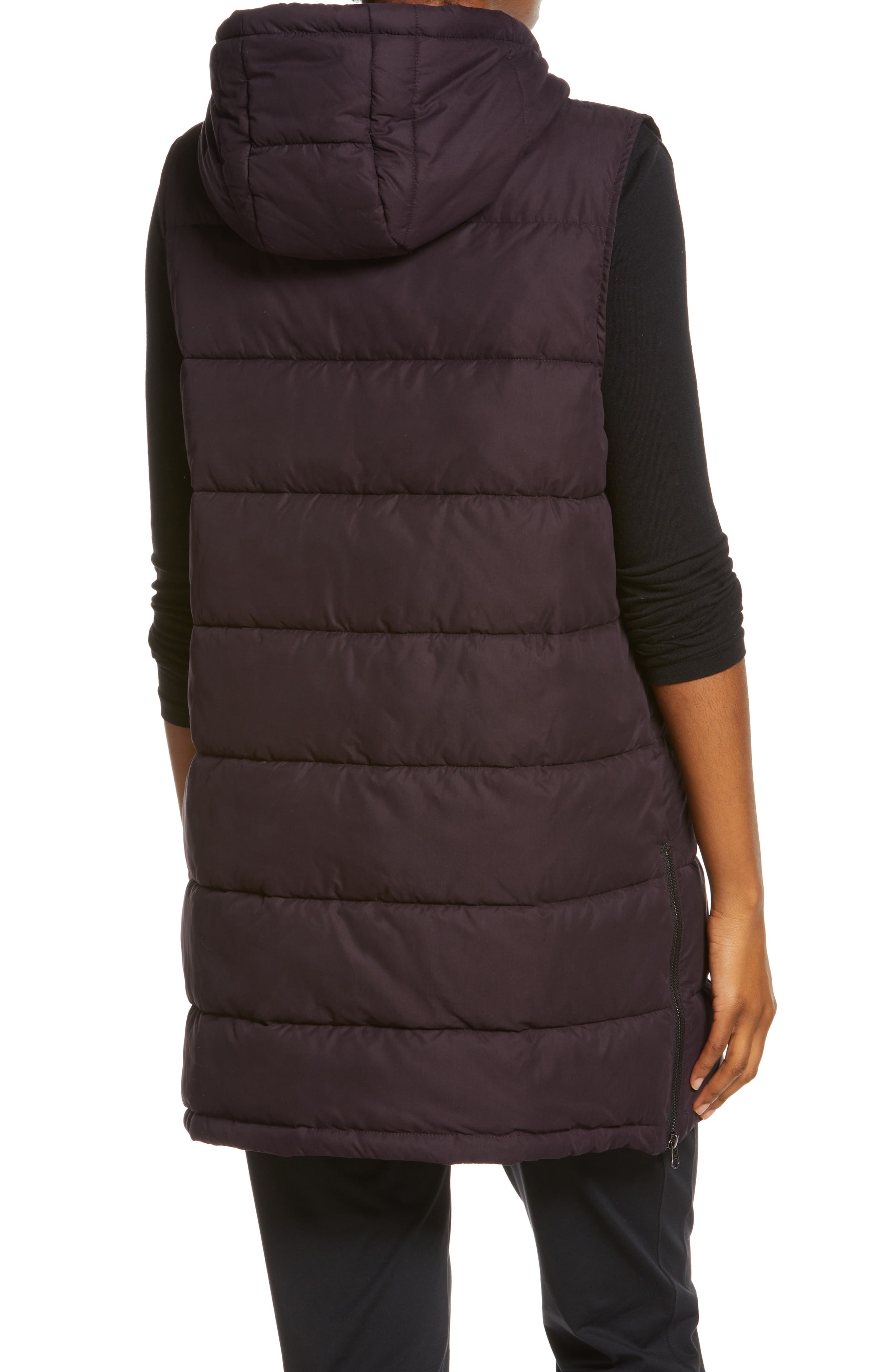 long puffer vest with hood