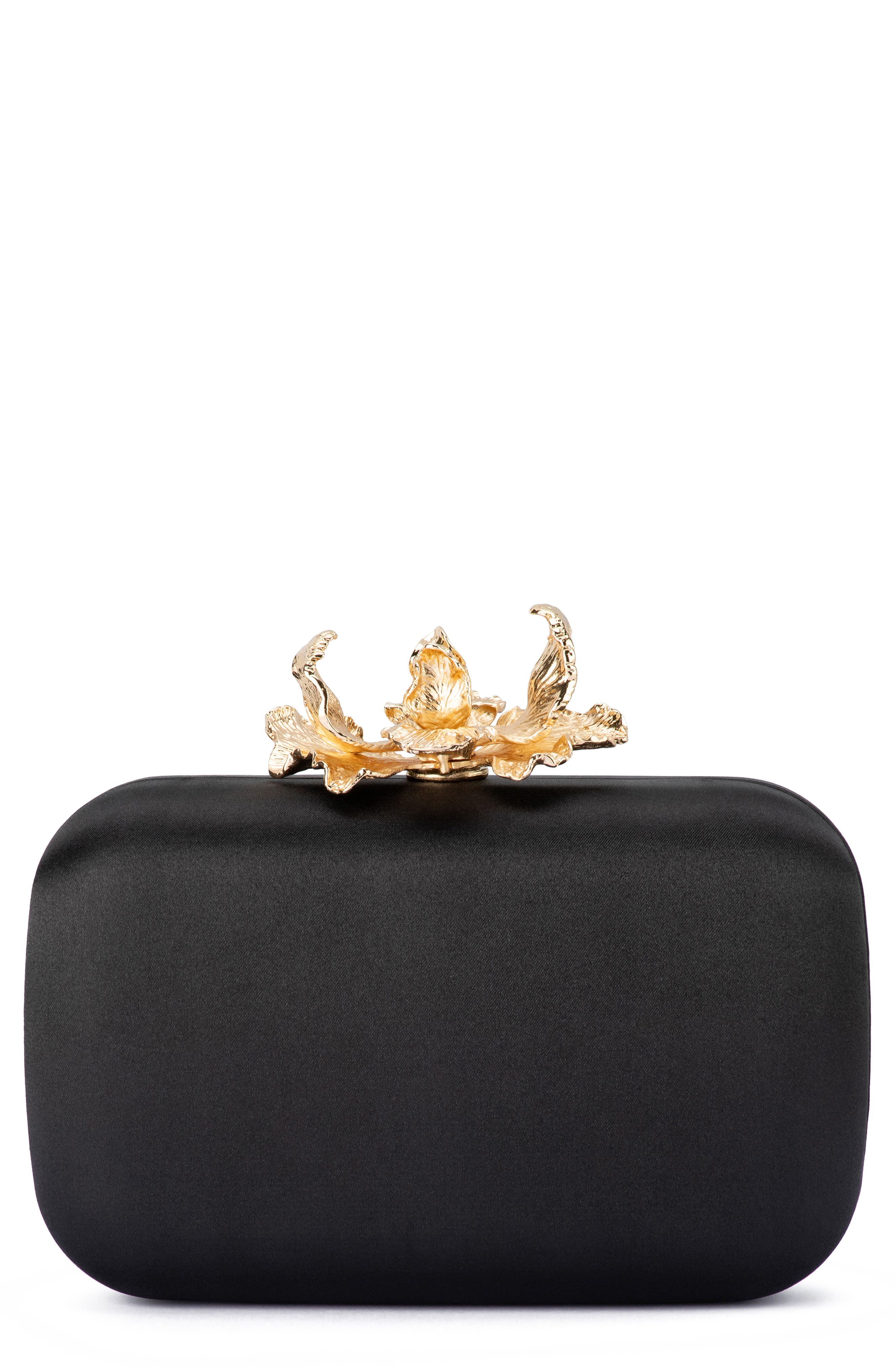 Olga Berg Adele Orchid Lock Frame Clutch in Black Cover