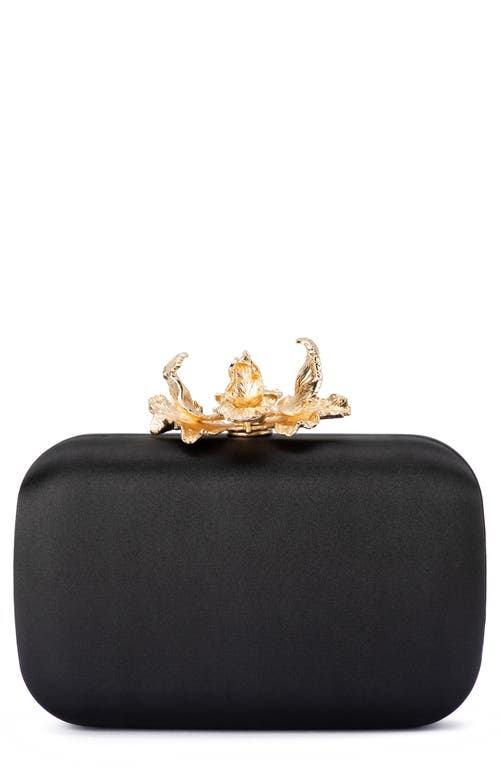 Olga Berg Adele Orchid Lock Frame Clutch in Black 