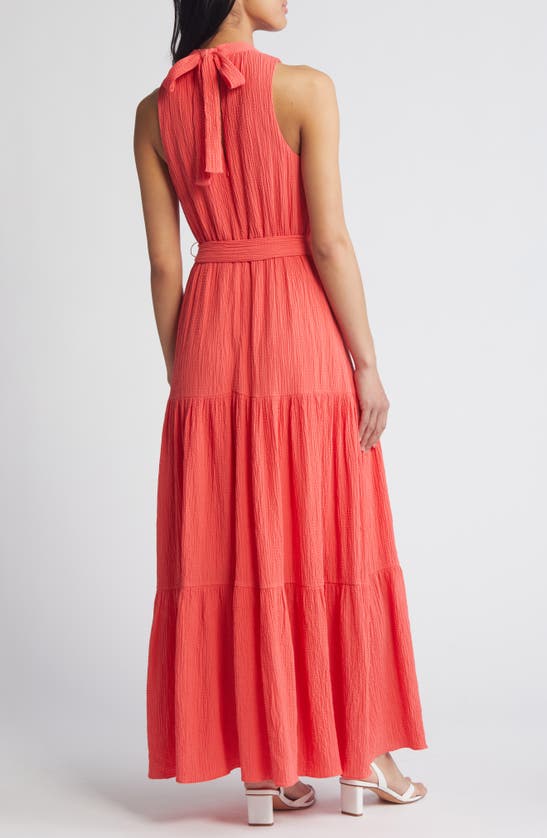 Shop Anne Klein Tiered Sleeveless Maxi Dress In Red Pear