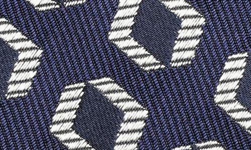 Jack Victor Bishop Geometric Print Silk Tie In Navy