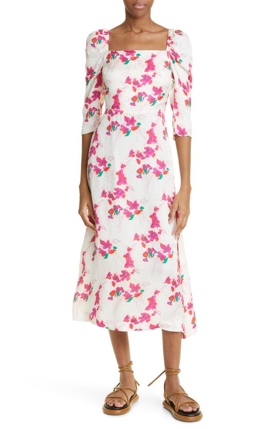 Ba&sh Elonor Floral Square Neck Dress In Ecru
