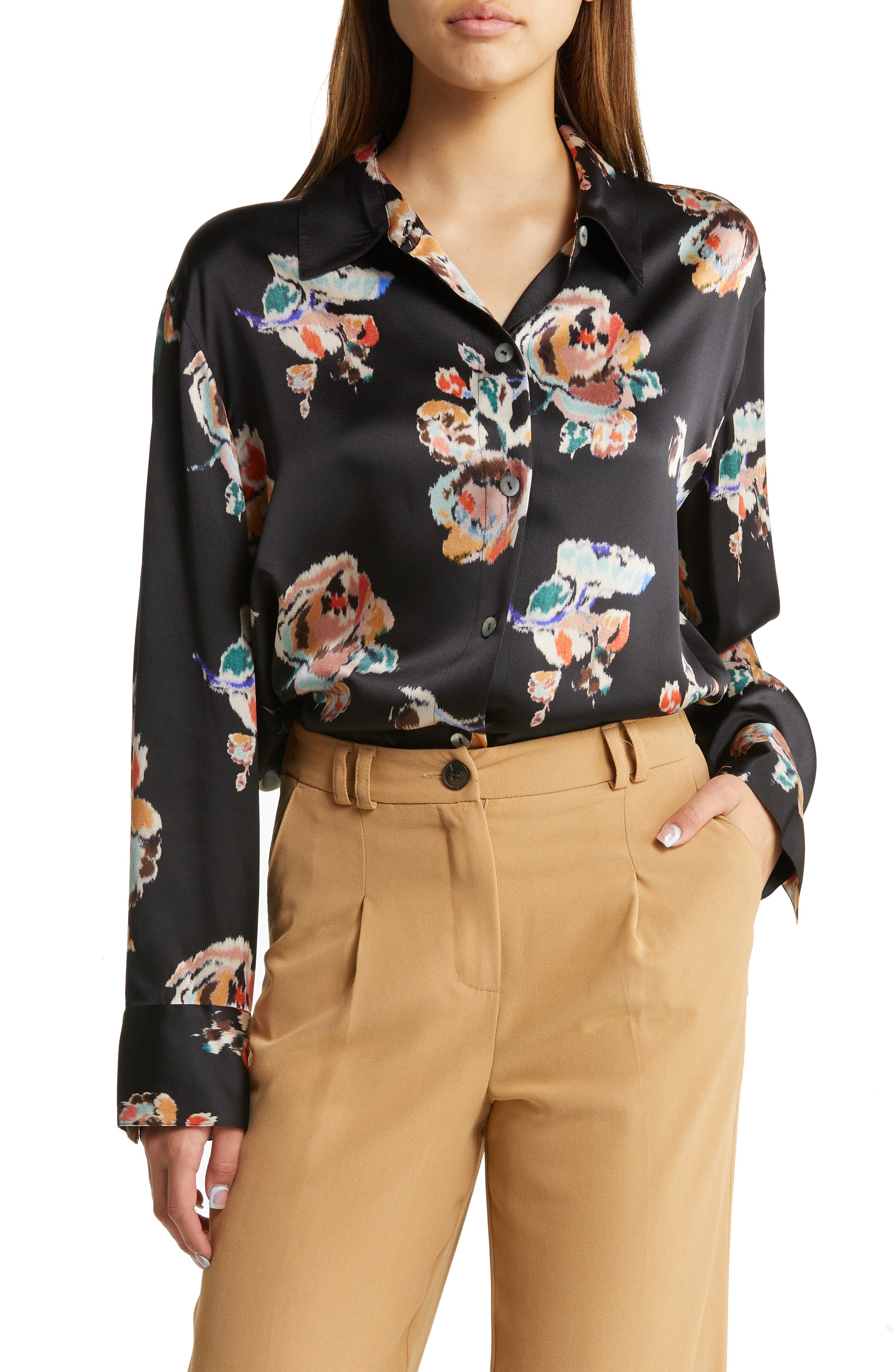 Vince Ikat Floral Silk Button-Up Shirt | Nordstromrack