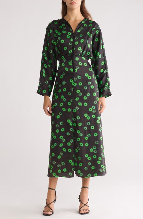 Floral Long Sleeve Cutout Midi Dress