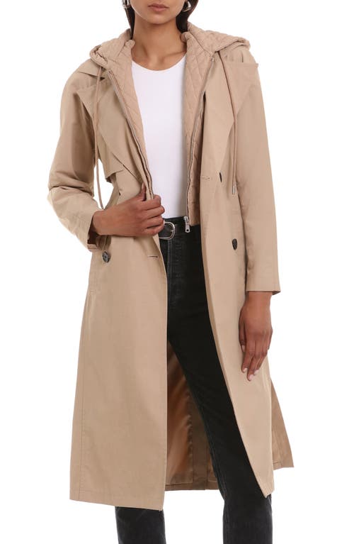 Avec Les Filles Hooded Belted Water Resistant Rain Coat Khaki at Nordstrom,