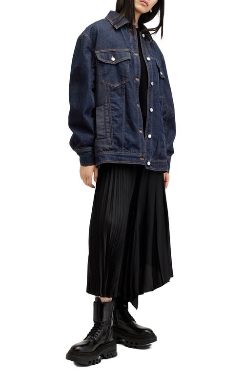 Allsaints Dillan Oversized Denim Bomber Jacket In Navy Blue