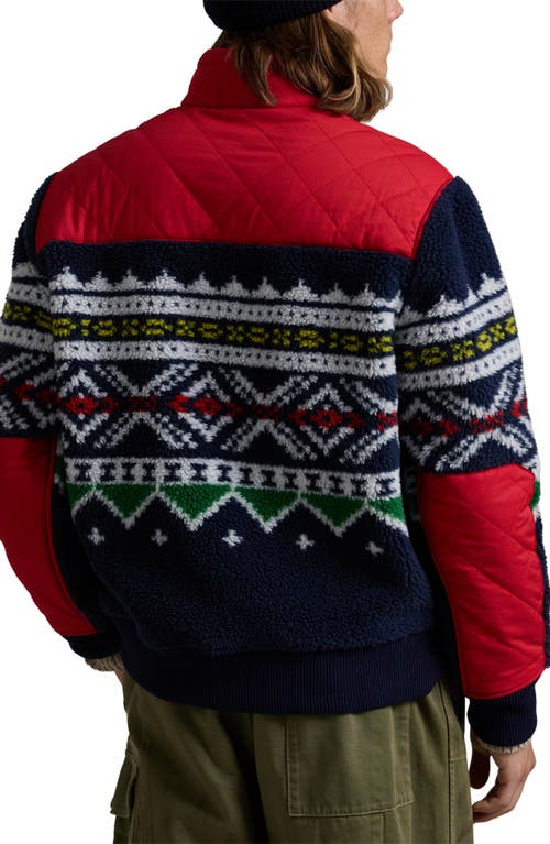 Shop Polo Ralph Lauren High Pile Fleece Hybrid Pullover In Cruise Navy Multi