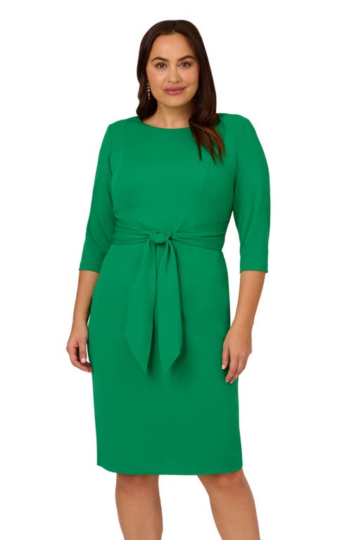 Shop Adrianna Papell Tie Waist Crepe Dress In Vivid Green