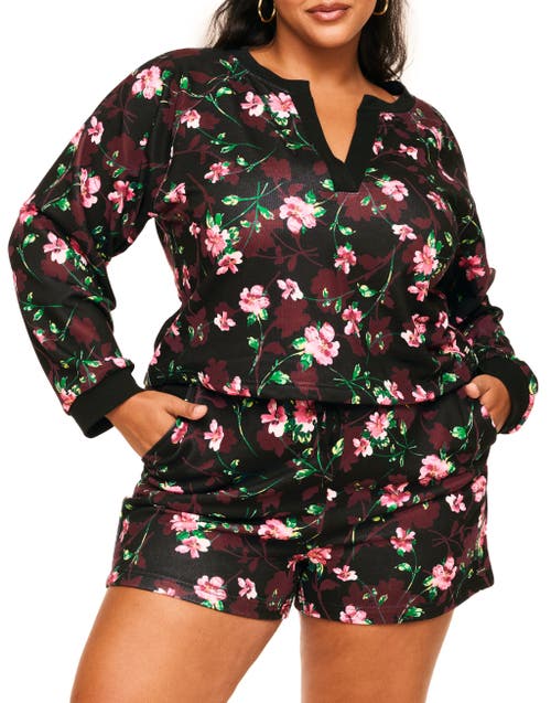 Shop Adore Me Lesley Sweatshirt & Shorts Set In Floral Black