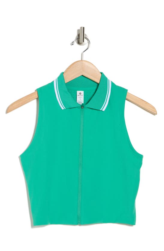 Shop 90 Degree By Reflex Sleeveless Zip-up Crop Polo In Emerald-white