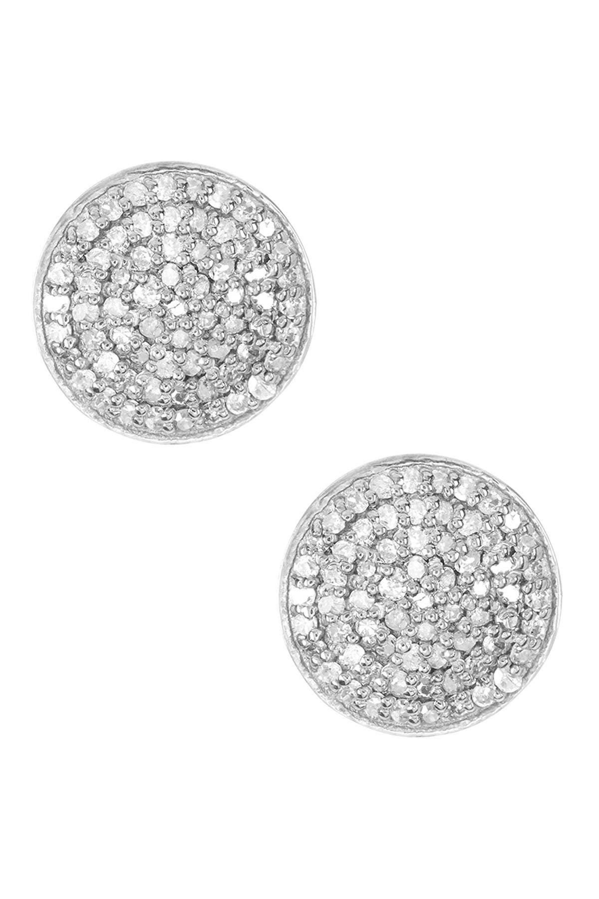 Adornia Fine Rhodium Plated Sterling Silver Pave Diamond Disc Stud Earrings