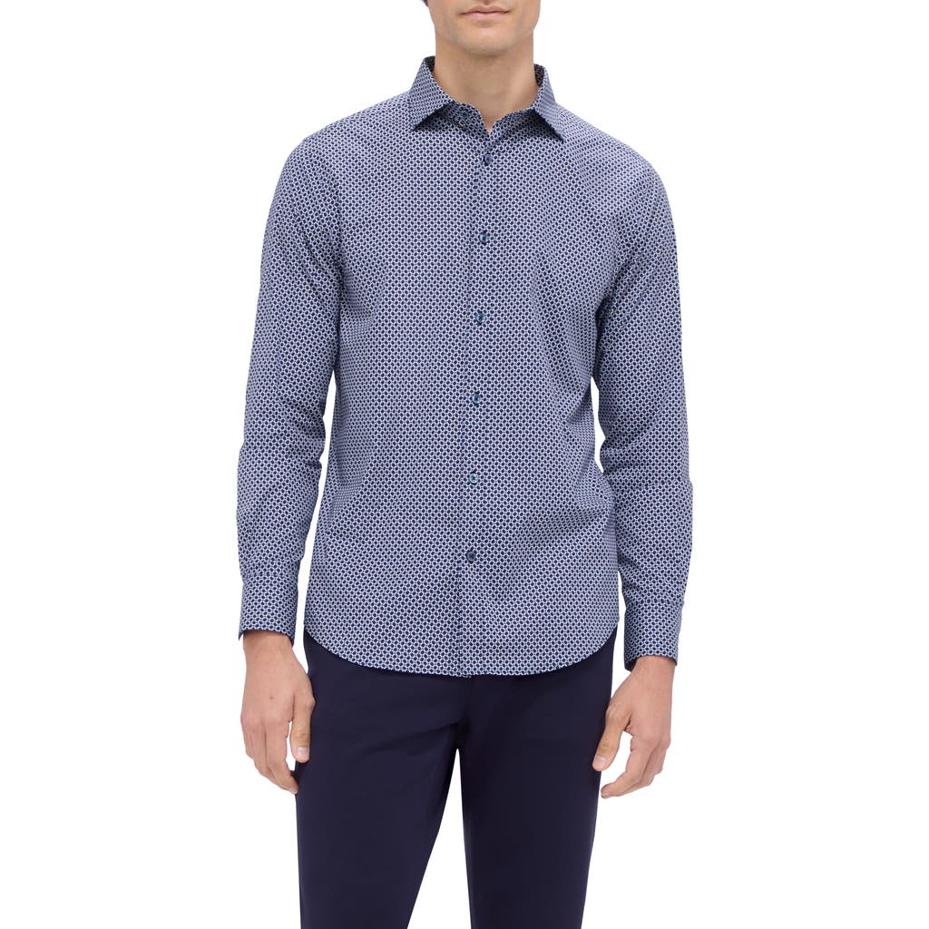 Bugatchi Axel Shaped Fit Geo Print Stretch Button-up Shirt In Navy