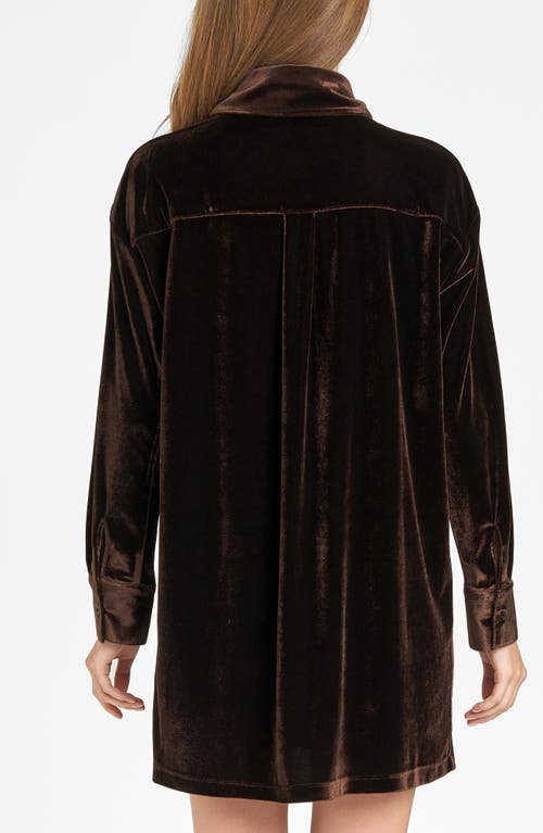 Shop Wayf Briella Long Sleeve Velvet Shirtdress In Espresso