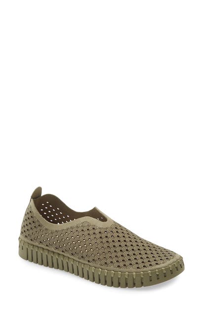 Ilse Jacobsen Tulip 139 Perforated Slip-on Sneaker In All Army Fabric