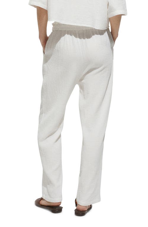 Shop Mango Cotton Gauze Drawstring Pants In Off White