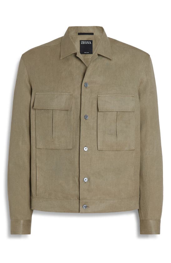 Shop Zegna Oasi Linen Twill Overshirt In Lichene