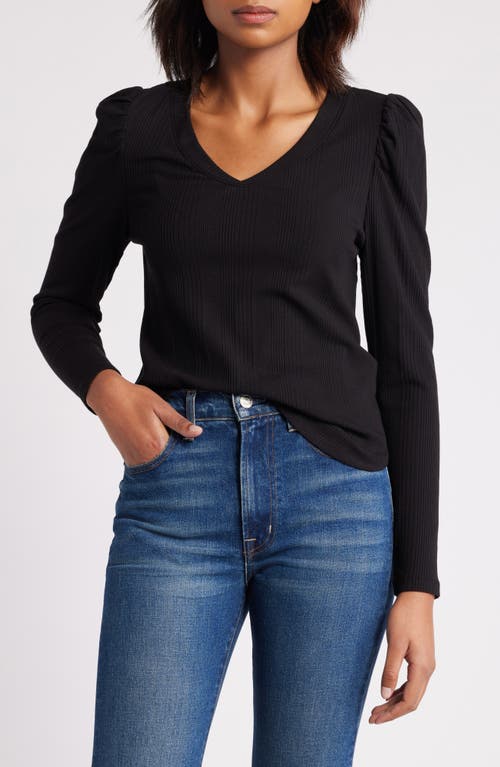 Shop Wit & Wisdom Puff Shoulder Rib Top In Black