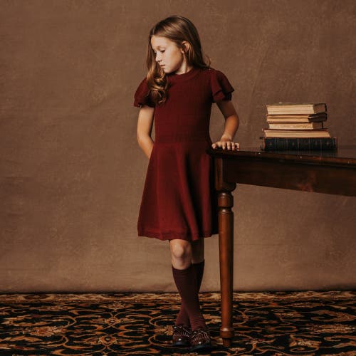 Hope & Henry Girls' Organic Flutter Sleeve Sweater Dress, Toddler In Oxblood