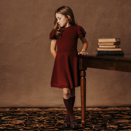 Shop Hope & Henry Girls' Organic Flutter Sleeve Sweater Dress, Toddler In Oxblood