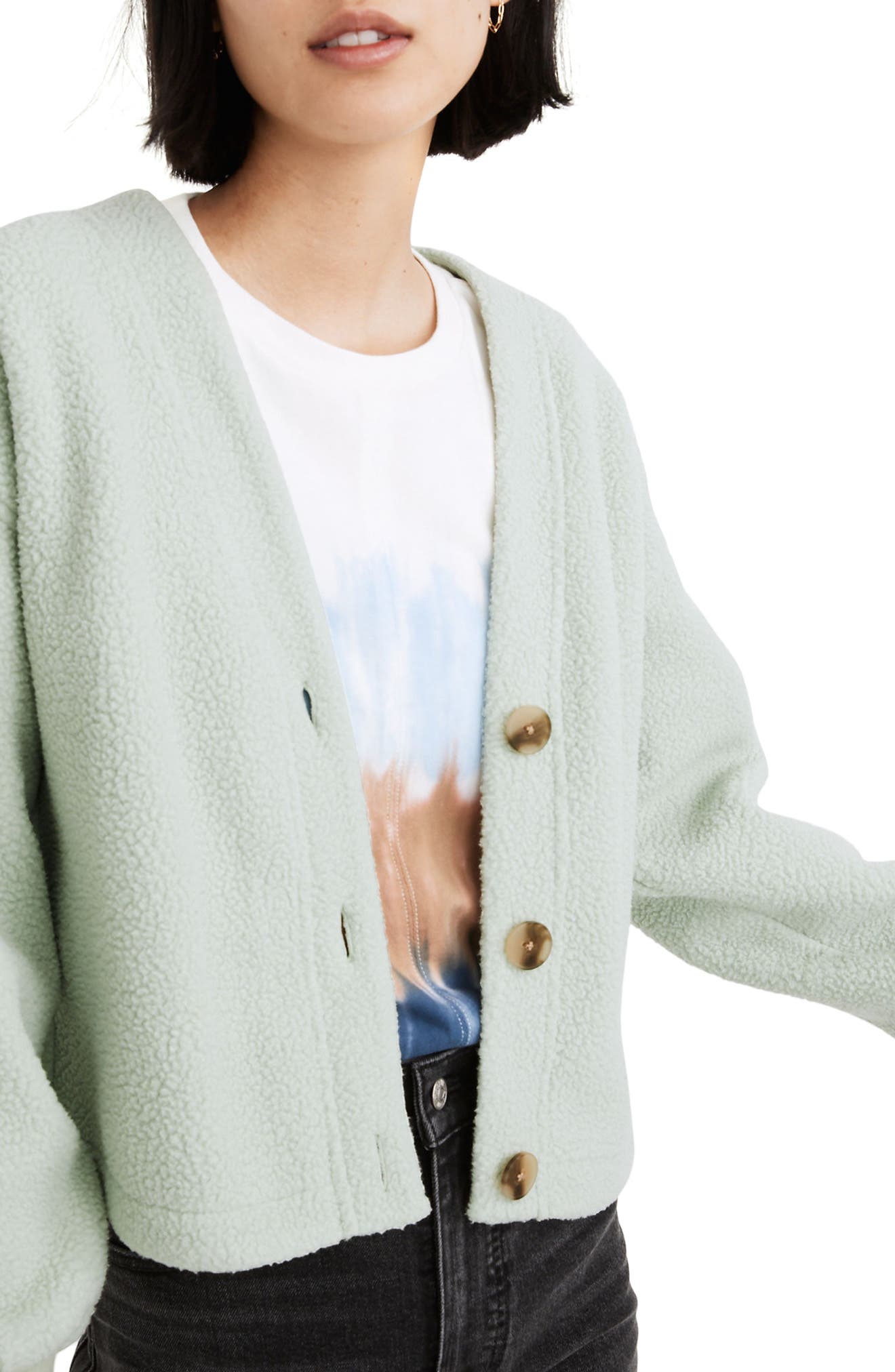 Madewell (re)sourced Faux Shearling Crop Cardigan In Sunfaded Mint