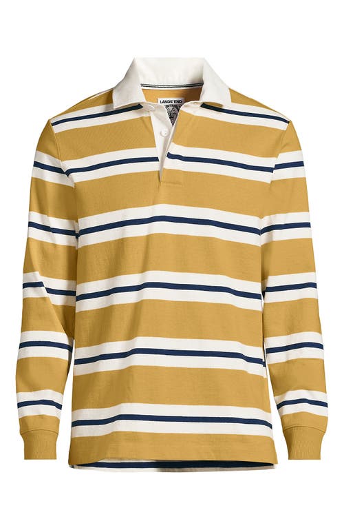 Shop Lands' End Long Sleeve Rugby Shirt In Harvest Gold/navy Rugby Stripe