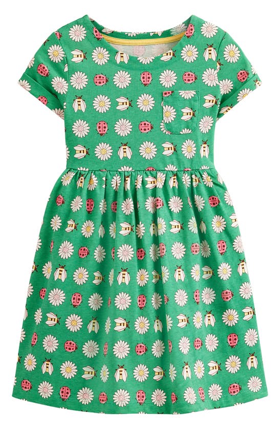 Shop Mini Boden Kids' Floral Floral Cotton Dress In Pea Green Daisy Bugs