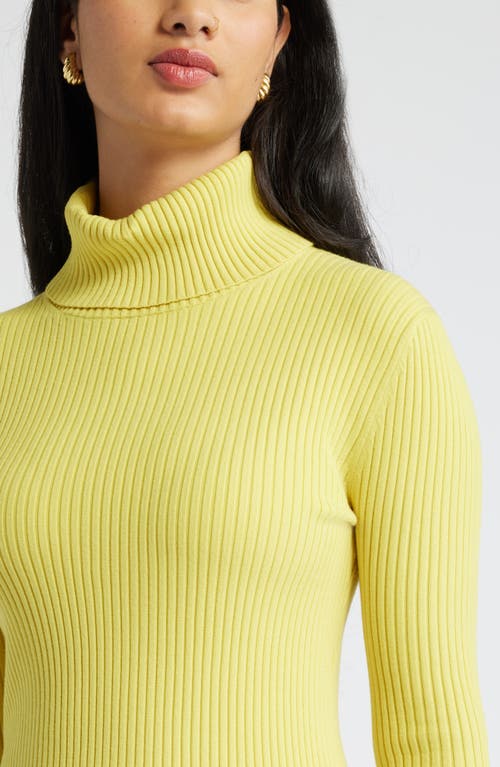 Shop Open Edit Rib Long Sleeve Turtleneck Sweater Dress In Yellow Celery