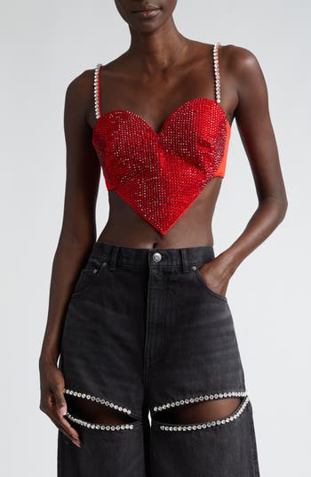Crystal Heart Top, Embellished Heart Shaped Top, Crop Top, Trendy