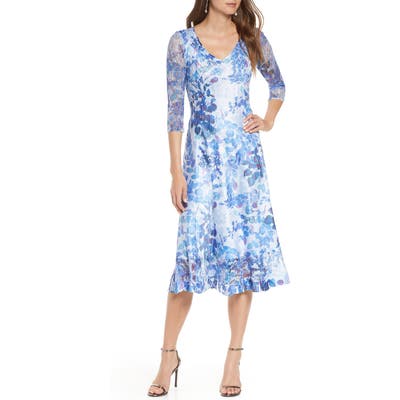 Petite Komarov Charmeuse & Chiffon A-Line Dress, Blue
