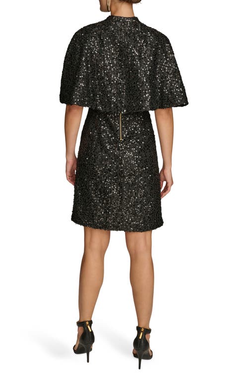 Donna Karan New York Sequin Tweed Cape & Sheath Dress Set In Black