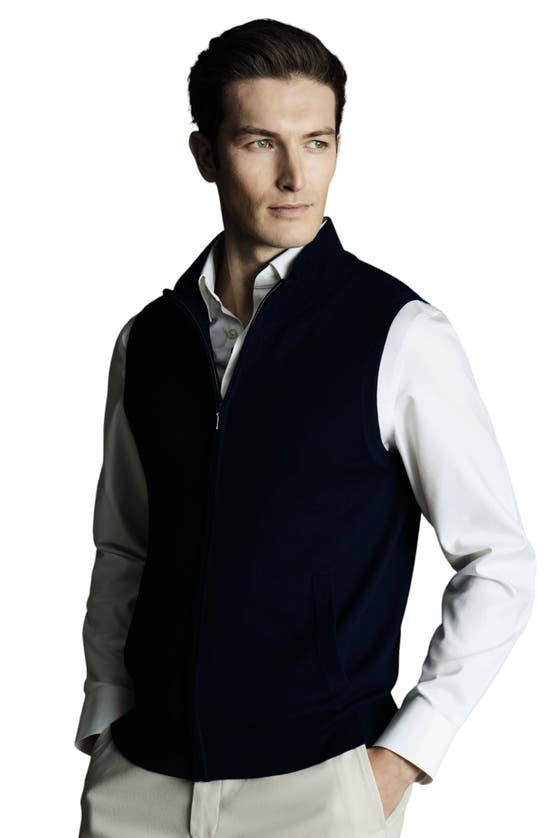 Shop Charles Tyrwhitt Pure Merino Zip Gilet In Navy