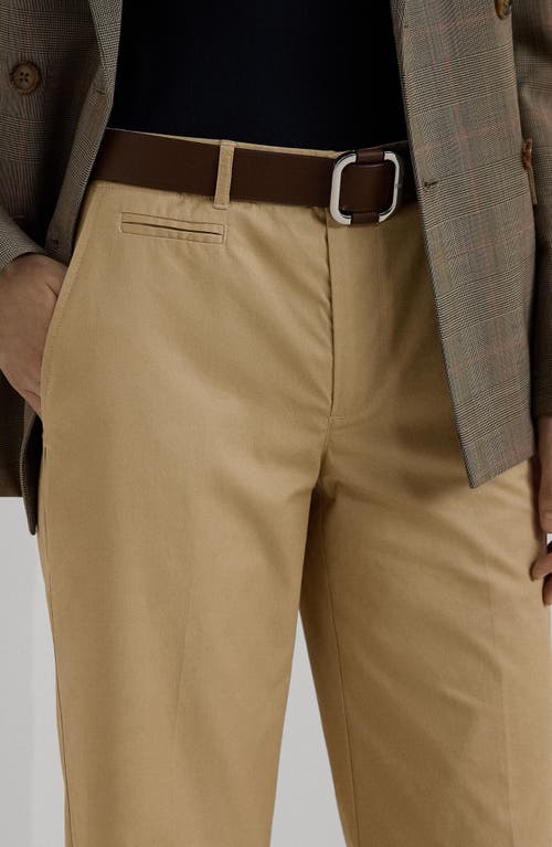 Shop Lauren Ralph Lauren Cotton Twill High Waist Pants In Birch Tan