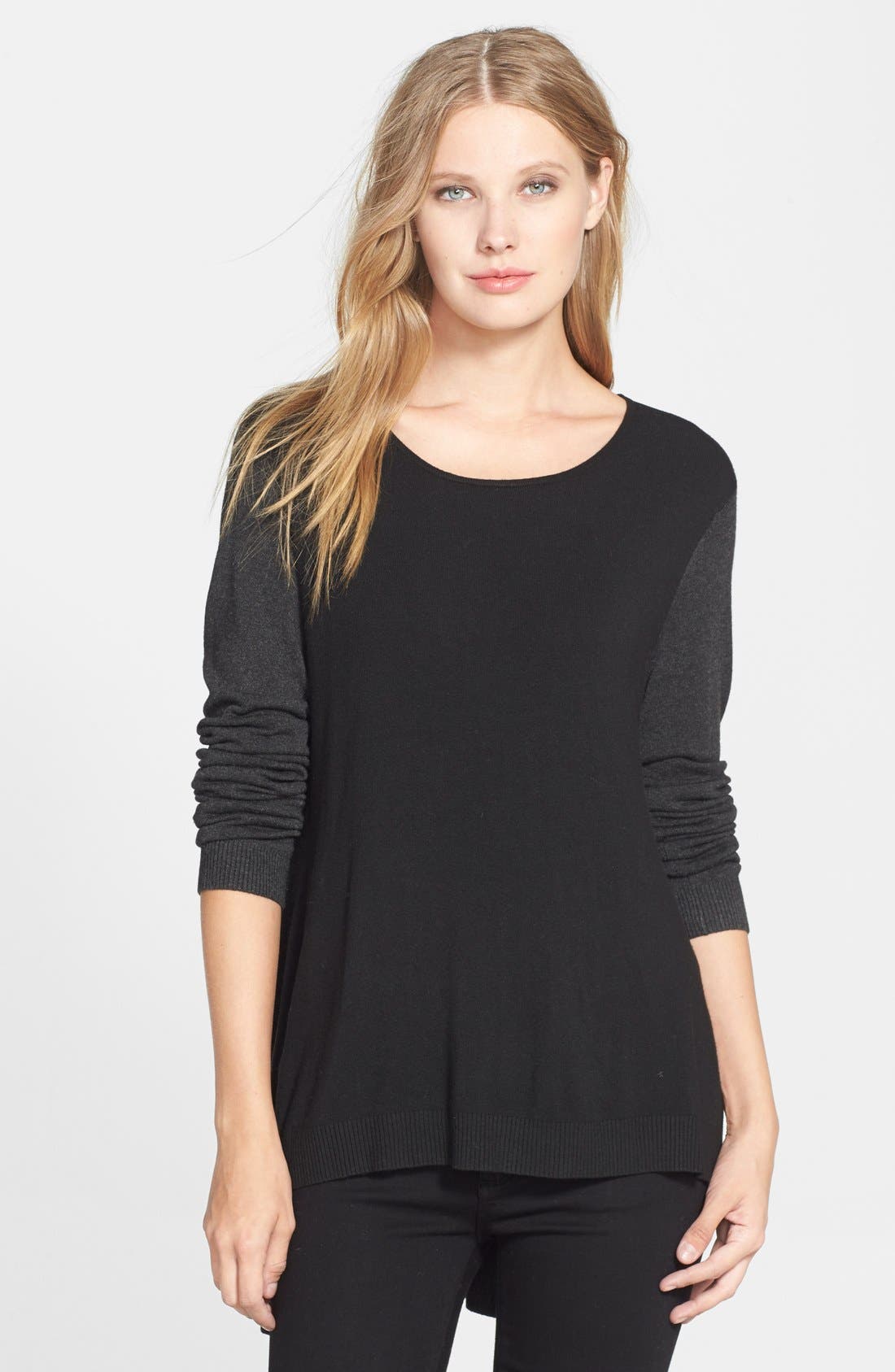 Eileen Fisher Colorblock Stretch Knit Sweater (Regular & Petite