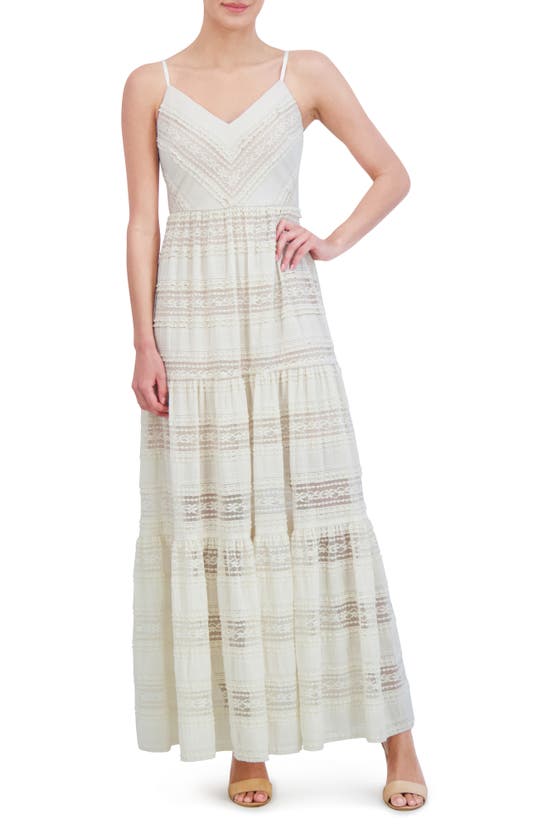 Shop Eliza J Lace Inset Detail Maxi Dress In Ivory