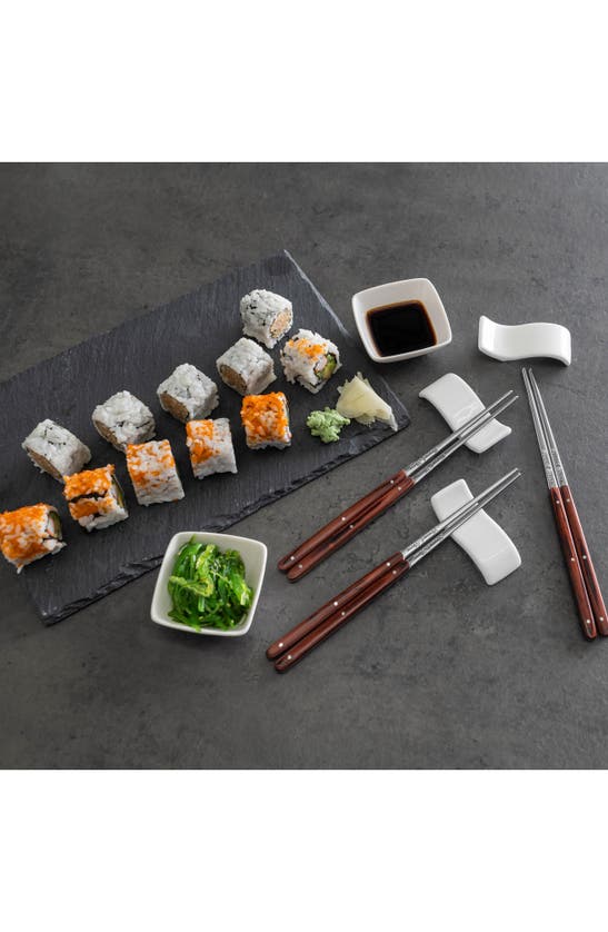 French Home 12-piece Assorted Chopsticks, Rests & Sauce Bowls In Pakkawood