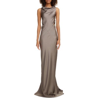 Rick Owens Back Cutout Hammered Satin Gown, 8 IT - Grey