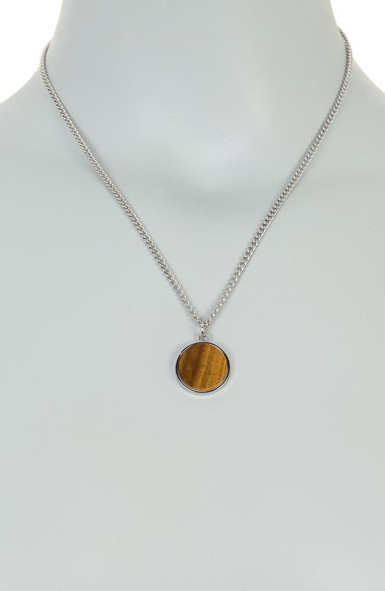 IKE BEHAR SILVER-TONE TIGER EYE PENDANT NECKLACE