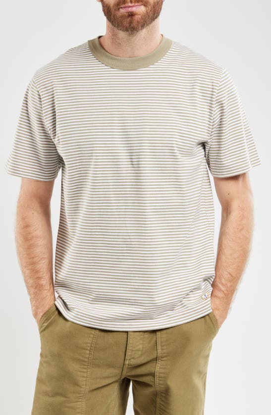 Shop Armor-lux Heritage Stripe T-shirt In Argile/ Blanc