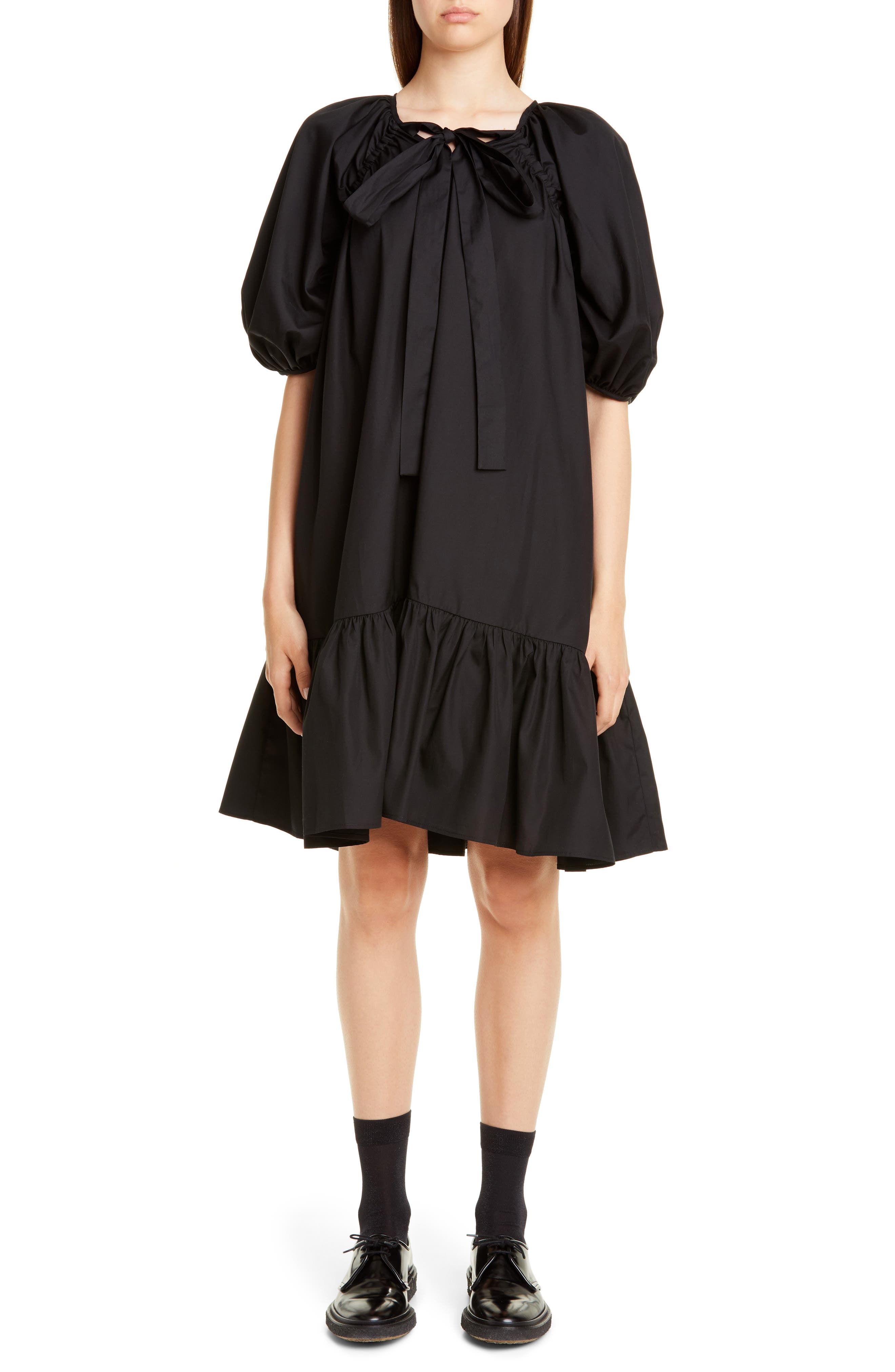 Cecilie Bahnsen Crystal Ruffle Hem Cotton Dress, US / 6 UK - Black