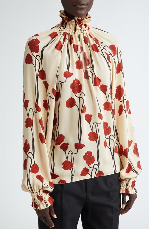 Johanna Ortiz Petalos Rojos Silk Top In Papaver Somniferum/ Ecru
