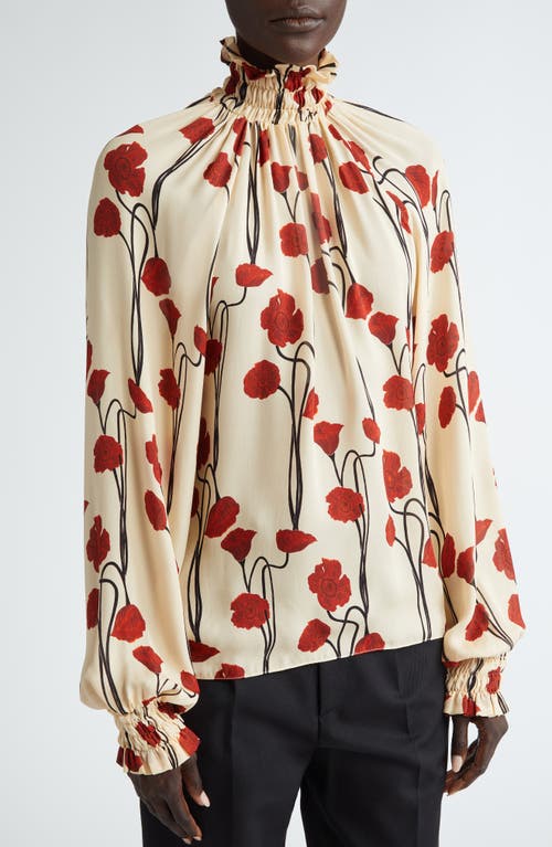 Shop Johanna Ortiz Petalos Rojos Silk Top In Papaver Somniferum/ecru