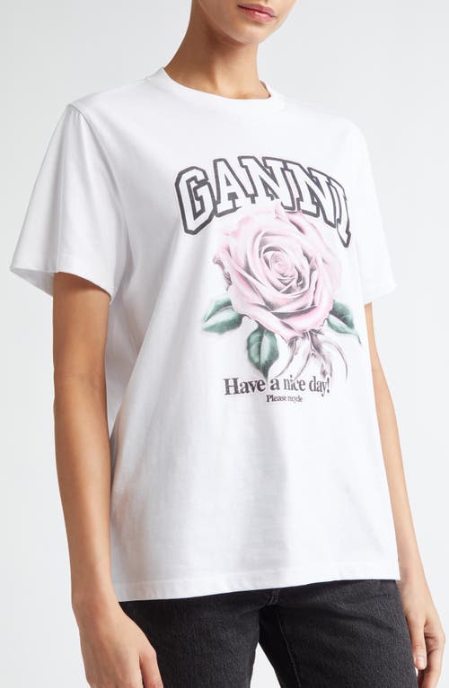 Shop Ganni Rose Cotton Graphic T-shirt In Bright White