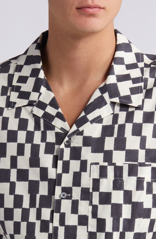 Shop Frame Geometric Print Lyocell & Cotton Camp Shirt In Dark Navy