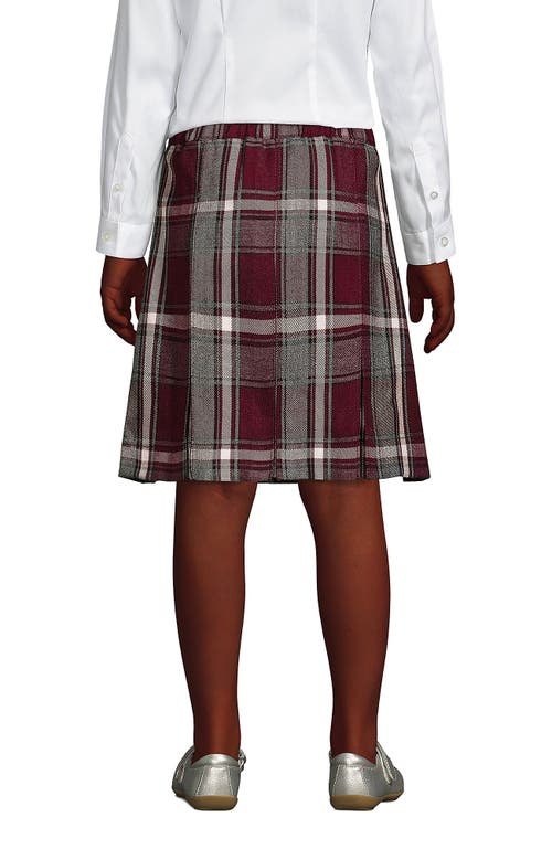 Shop Lands' End School Uniform Girls Plaid Box Pleat Skirt Top Of The Knee In Burgundy/gray Plaid