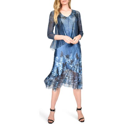 Komarov Charmeuse Dress With Chiffon Jacket, Blue