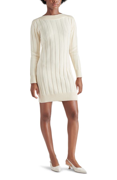 Shop Steve Madden Suzie Wide Rib Long Sleeve Mini Sweater Dress In Cream